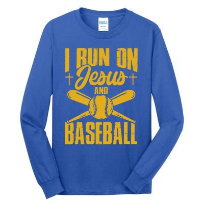 Funny Baseball Player I Run On Jesus And Baseball Tall Long Sleeve T-Shirt