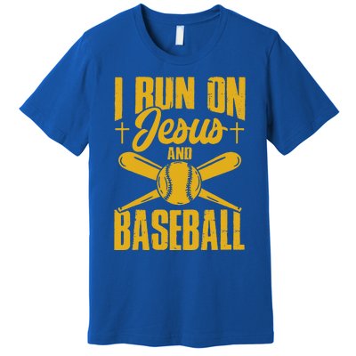 Funny Baseball Player I Run On Jesus And Baseball Premium T-Shirt