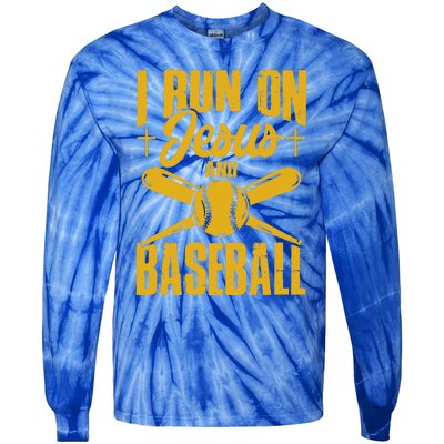 Funny Baseball Player I Run On Jesus And Baseball Tie-Dye Long Sleeve Shirt