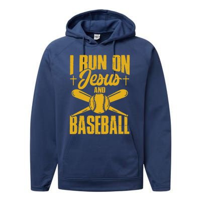 Funny Baseball Player I Run On Jesus And Baseball Performance Fleece Hoodie