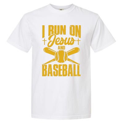 Funny Baseball Player I Run On Jesus And Baseball Garment-Dyed Heavyweight T-Shirt