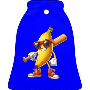 Funny Banana Playing Baseball Fruit Lover Baseball Player Cute Gift Ceramic Bell Ornament