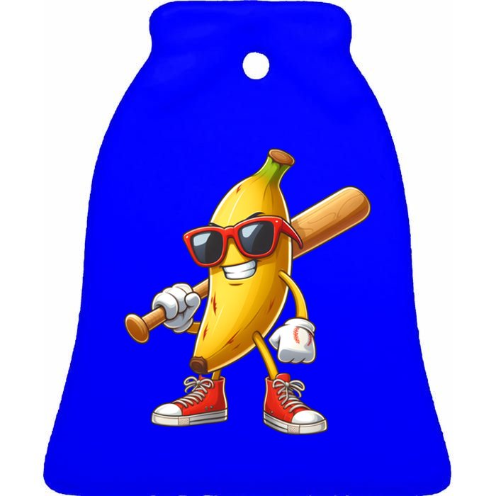 Funny Banana Playing Baseball Fruit Lover Baseball Player Cute Gift Ceramic Bell Ornament