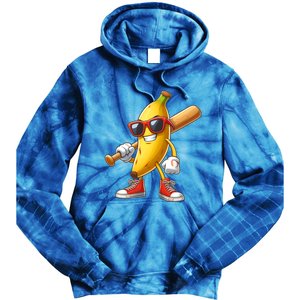 Funny Banana Playing Baseball Fruit Lover Baseball Player Cute Gift Tie Dye Hoodie