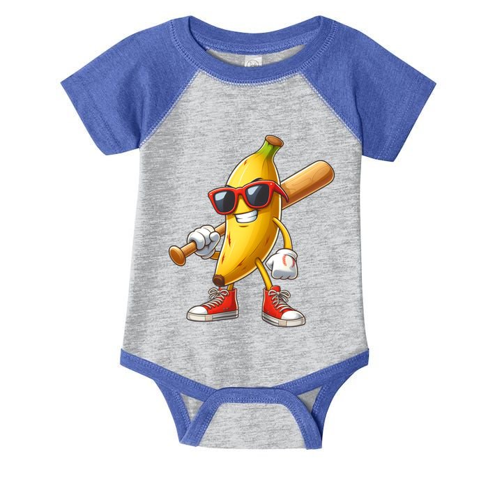 Funny Banana Playing Baseball Fruit Lover Baseball Player Cute Gift Infant Baby Jersey Bodysuit