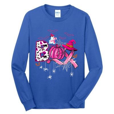 Funny Boo Pumpkin Witch Pink Ribbon Breast Cancer Halloween Tall Long Sleeve T-Shirt