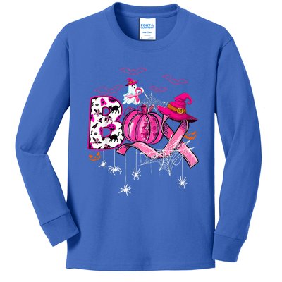 Funny Boo Pumpkin Witch Pink Ribbon Breast Cancer Halloween Kids Long Sleeve Shirt