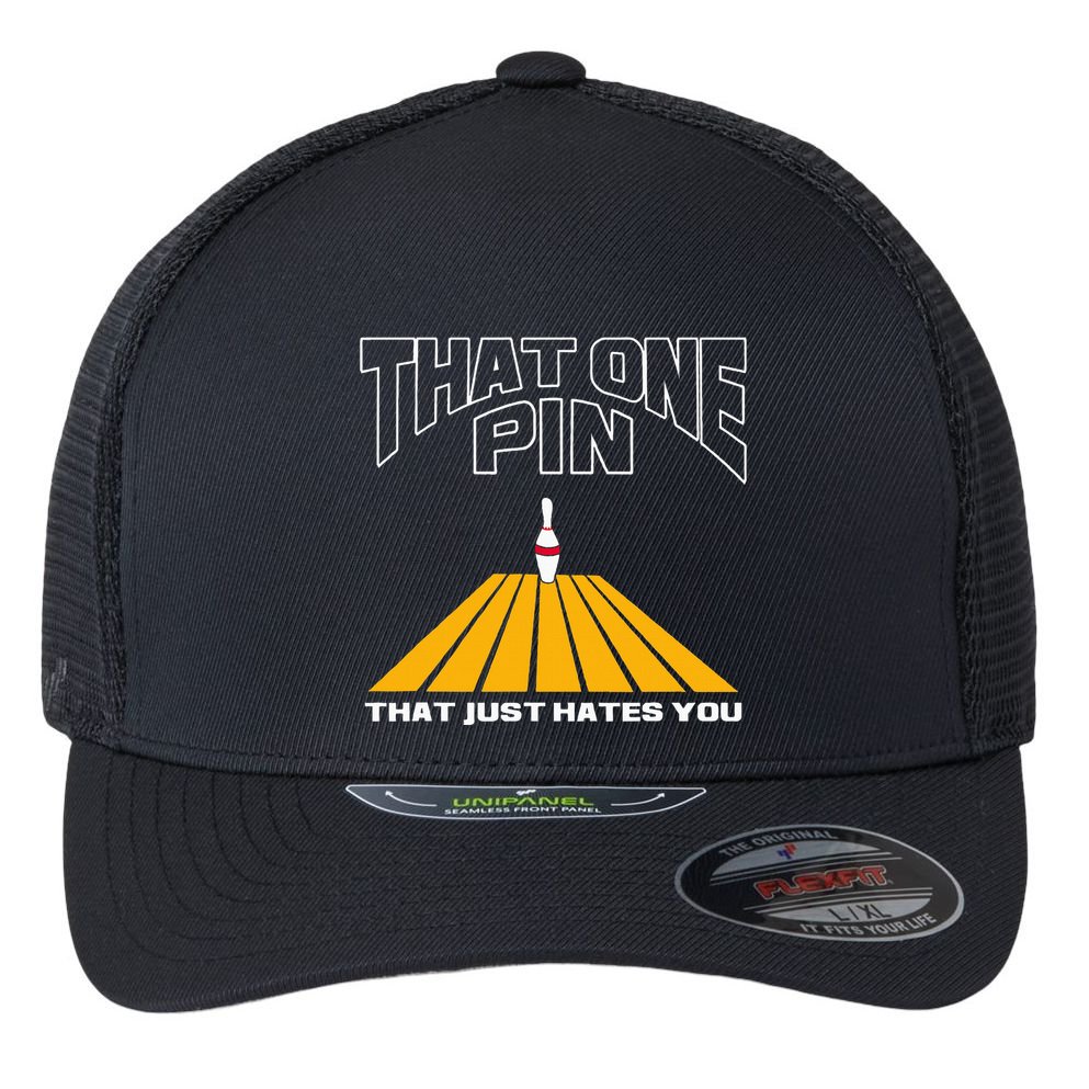 Funny Bowling Pin That Hates You Bowler's Nightmare Flexfit Unipanel Trucker Cap