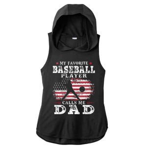 Favorite Baseball Player Calls Me Dad USA Flag Fathers Day Ladies PosiCharge Tri-Blend Wicking Draft Hoodie Tank