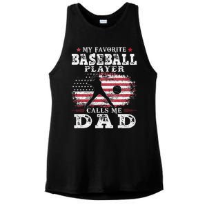 Favorite Baseball Player Calls Me Dad USA Flag Fathers Day Ladies PosiCharge Tri-Blend Wicking Tank