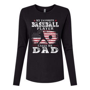 Favorite Baseball Player Calls Me Dad USA Flag Fathers Day Womens Cotton Relaxed Long Sleeve T-Shirt