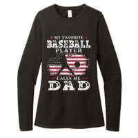 Favorite Baseball Player Calls Me Dad USA Flag Fathers Day Womens CVC Long Sleeve Shirt