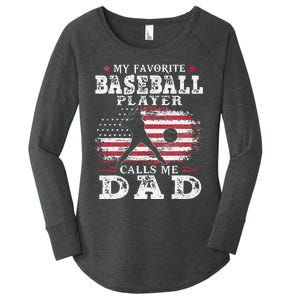 Favorite Baseball Player Calls Me Dad USA Flag Fathers Day Women's Perfect Tri Tunic Long Sleeve Shirt