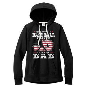 Favorite Baseball Player Calls Me Dad USA Flag Fathers Day Women's Fleece Hoodie