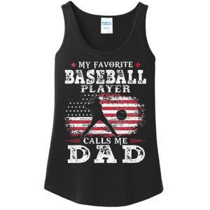 Favorite Baseball Player Calls Me Dad USA Flag Fathers Day Ladies Essential Tank