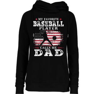 Favorite Baseball Player Calls Me Dad USA Flag Fathers Day Womens Funnel Neck Pullover Hood