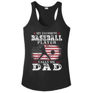 Favorite Baseball Player Calls Me Dad USA Flag Fathers Day Ladies PosiCharge Competitor Racerback Tank