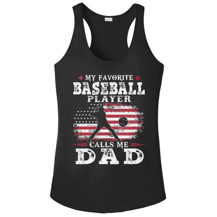 Favorite Baseball Player Calls Me Dad USA Flag Fathers Day Ladies PosiCharge Competitor Racerback Tank