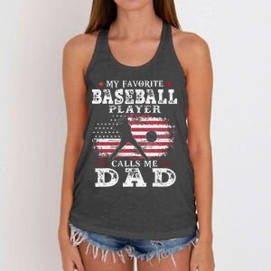 Favorite Baseball Player Calls Me Dad USA Flag Fathers Day Women's Knotted Racerback Tank