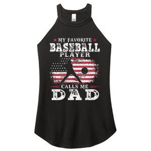 Favorite Baseball Player Calls Me Dad USA Flag Fathers Day Women's Perfect Tri Rocker Tank