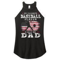 Favorite Baseball Player Calls Me Dad USA Flag Fathers Day Women's Perfect Tri Rocker Tank