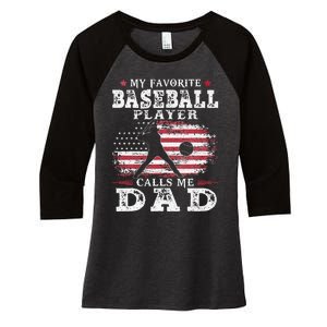 Favorite Baseball Player Calls Me Dad USA Flag Fathers Day Women's Tri-Blend 3/4-Sleeve Raglan Shirt