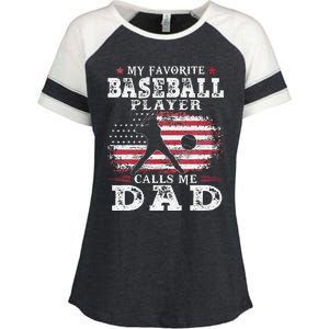 Favorite Baseball Player Calls Me Dad USA Flag Fathers Day Enza Ladies Jersey Colorblock Tee