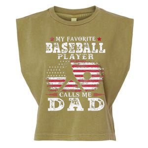 Favorite Baseball Player Calls Me Dad USA Flag Fathers Day Garment-Dyed Women's Muscle Tee