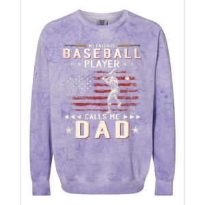 Favorite Baseball Player Calls Me Dad USA Flag Father's Day Colorblast Crewneck Sweatshirt