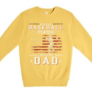 Favorite Baseball Player Calls Me Dad USA Flag Father's Day Premium Crewneck Sweatshirt