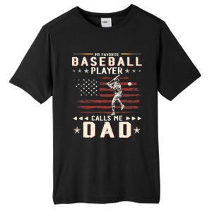 Favorite Baseball Player Calls Me Dad USA Flag Father's Day Tall Fusion ChromaSoft Performance T-Shirt