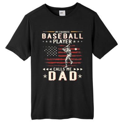 Favorite Baseball Player Calls Me Dad USA Flag Father's Day Tall Fusion ChromaSoft Performance T-Shirt