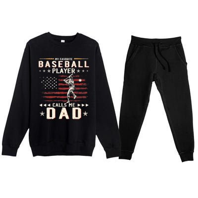 Favorite Baseball Player Calls Me Dad USA Flag Father's Day Premium Crewneck Sweatsuit Set