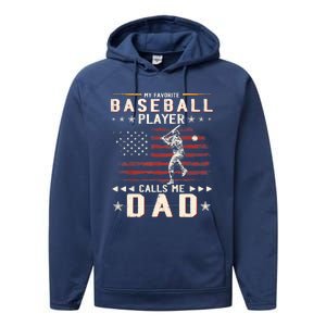 Favorite Baseball Player Calls Me Dad USA Flag Father's Day Performance Fleece Hoodie