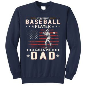 Favorite Baseball Player Calls Me Dad USA Flag Father's Day Sweatshirt