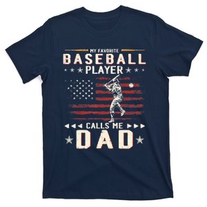 Favorite Baseball Player Calls Me Dad USA Flag Father's Day T-Shirt