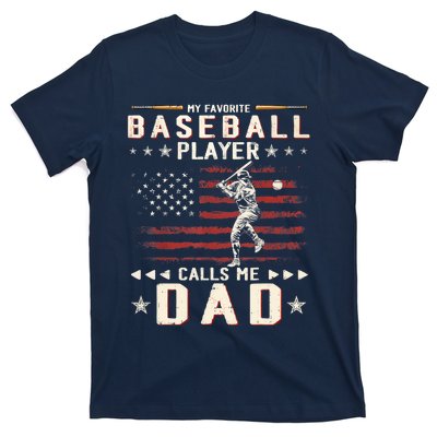 Favorite Baseball Player Calls Me Dad USA Flag Father's Day T-Shirt