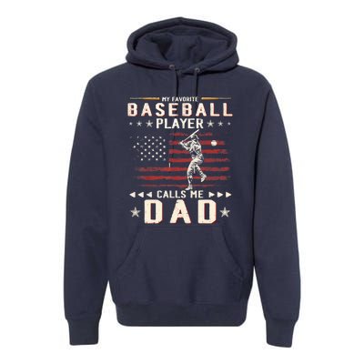 Favorite Baseball Player Calls Me Dad USA Flag Father's Day Premium Hoodie