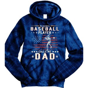 Favorite Baseball Player Calls Me Dad USA Flag Father's Day Tie Dye Hoodie