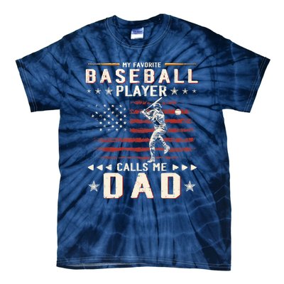 Favorite Baseball Player Calls Me Dad USA Flag Father's Day Tie-Dye T-Shirt