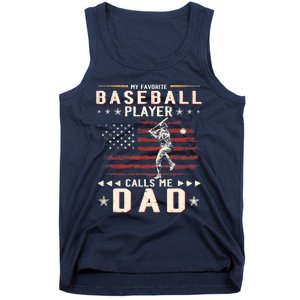 Favorite Baseball Player Calls Me Dad USA Flag Father's Day Tank Top