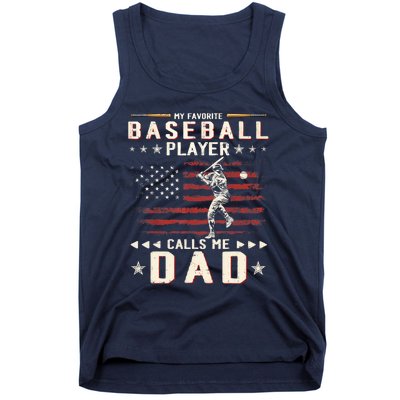 Favorite Baseball Player Calls Me Dad USA Flag Father's Day Tank Top