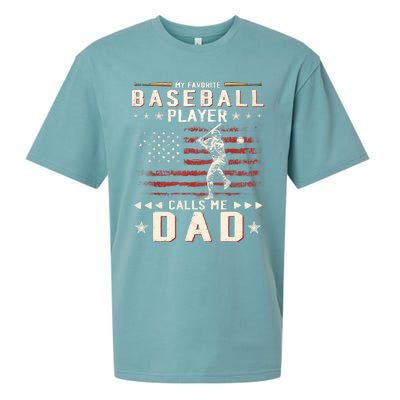 Favorite Baseball Player Calls Me Dad USA Flag Father's Day Sueded Cloud Jersey T-Shirt