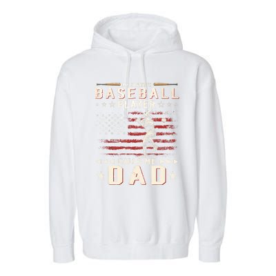 Favorite Baseball Player Calls Me Dad USA Flag Father's Day Garment-Dyed Fleece Hoodie