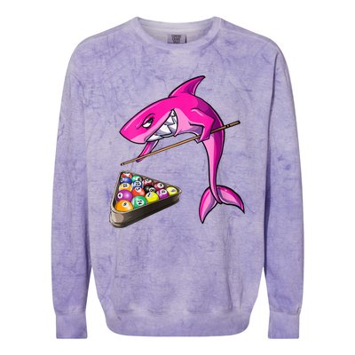 Funny Billiards Pool Cute Shark Gift Colorblast Crewneck Sweatshirt