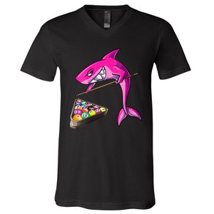 Funny Billiards Pool Cute Shark Gift V-Neck T-Shirt