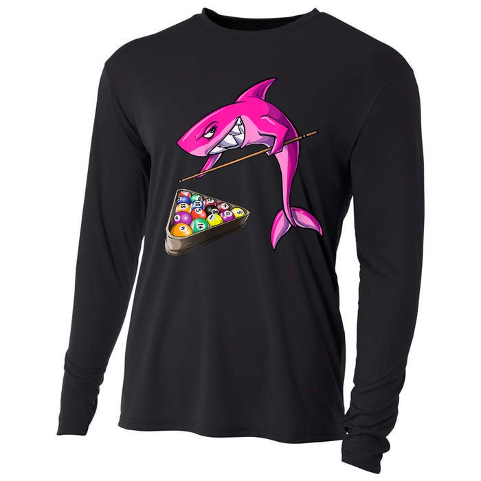 Funny Billiards Pool Cute Shark Gift Cooling Performance Long Sleeve Crew