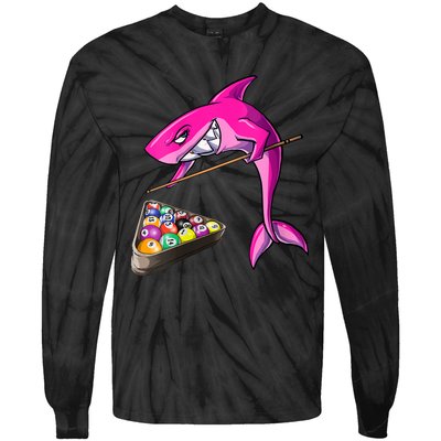 Funny Billiards Pool Cute Shark Gift Tie-Dye Long Sleeve Shirt