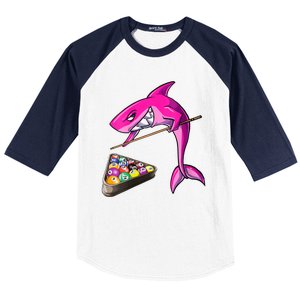 Funny Billiards Pool Cute Shark Gift Baseball Sleeve Shirt