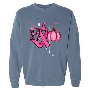 Funny Boo Pumpkin Witch Pink Ribbon Breast Cancer Halloween Garment-Dyed Sweatshirt